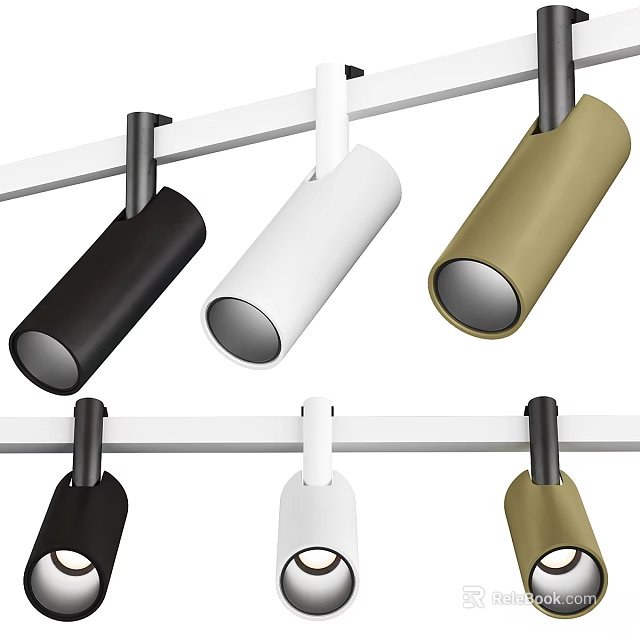 Modern Track Mounted Downlights and Spotlights in Black White and Gold Colors 3d model 