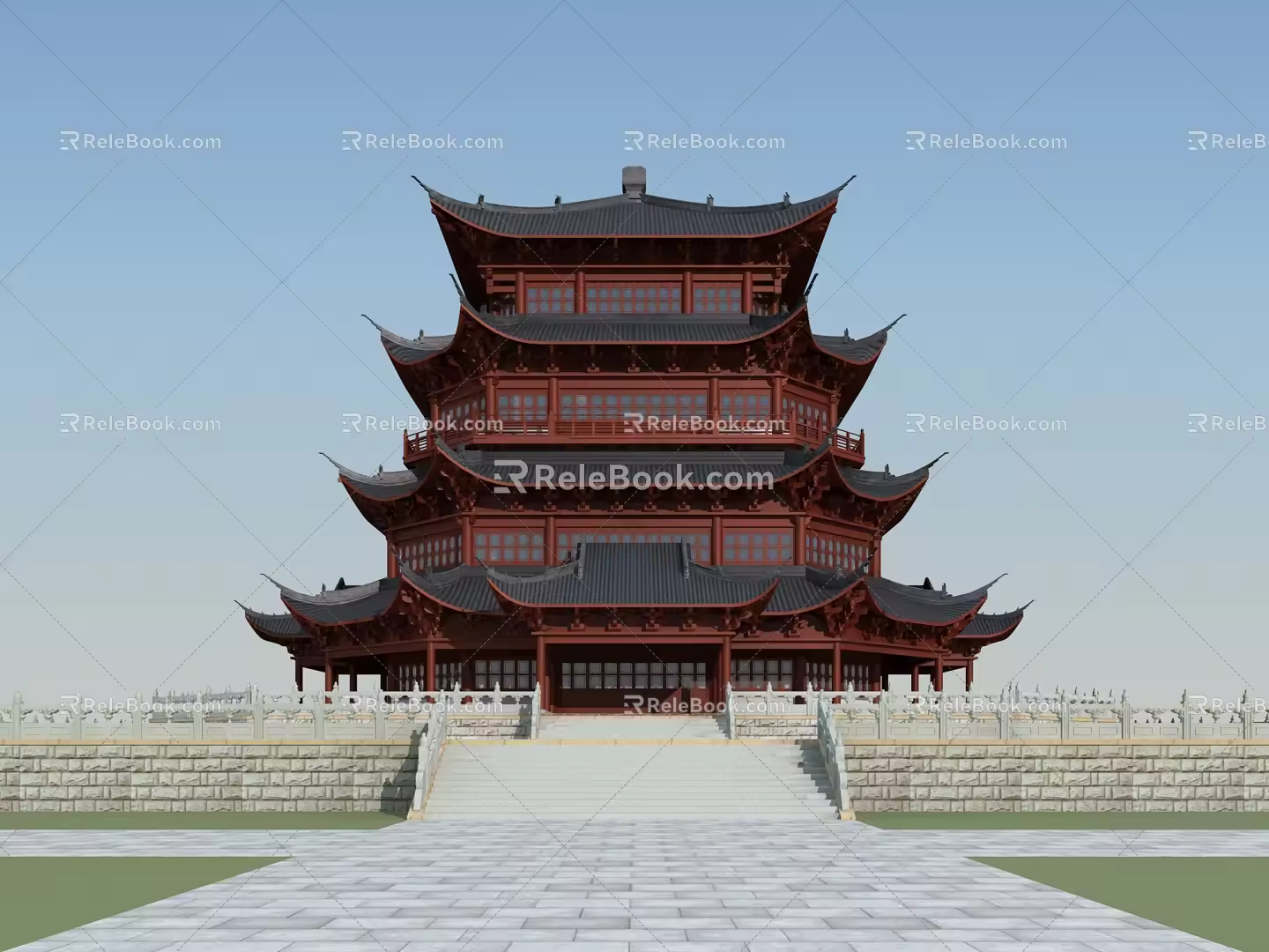 Chinese-style ancient building attic 3d model