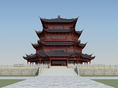 Chinese-style ancient building attic 3d model