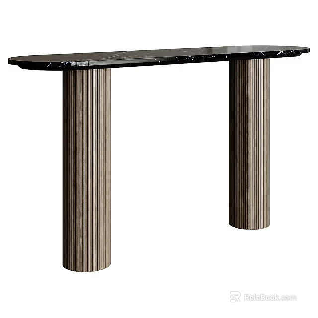 Sleek Modern Desk with Black Surface and Ribbed Column Legs for Contemporary Workspace 3d model 