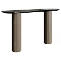 Sleek Modern Desk with Black Surface and Ribbed Column Legs for Contemporary Workspace