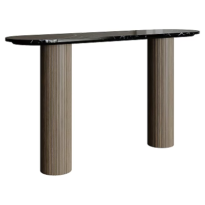 Sleek Modern Desk with Black Surface and Ribbed Column Legs for Contemporary Workspace 3d model