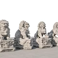Outdoor Decorative Traditional Style Garden Ornaments With Four Stone Lion Statues On Pedestals