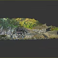 Natural Rocky Cliffside with Cave Entrance Stone Steps and Waterfront Green Vegetation