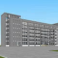 Modern Multi Story Office Building With Glass Facade And Spacious Plaza Under Blue Sky