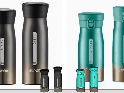 SUPOR Stainless Steel Vacuum Flasks With Black Green Colors Various Sizes And Lid Design 3d model