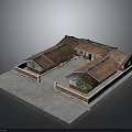 Traditional Chinese Courtyard House With Red Tiled Roofs Brick Walls And Green Plants Structure