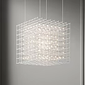 Modern Geometric Grid Metal Frame Chandelier Hanging With Warm Light In Living Room Interior