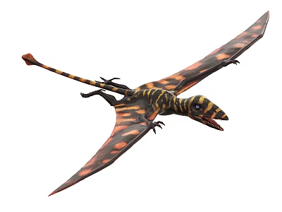 Ancient Flying Pterosaur With Colorful Striped Wings And Long Tail In Flight 3d model