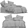 Cozy Bed Linen Set With Pink Velvet Base White Duvet And Knitted Blanket