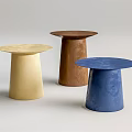 Modern Minimalist Side Tables with Round Tops and Cylindrical Bases in Yellow Brown Blue