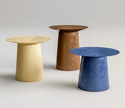 Modern Minimalist Side Tables with Round Tops and Cylindrical Bases in Yellow Brown Blue 3d model