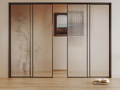 Modern Glass Sliding Room Divider With Decorative Patterns In Interior 3d model
