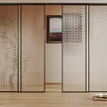 Modern Glass Sliding Room Divider With Decorative Patterns In Interior 3d model