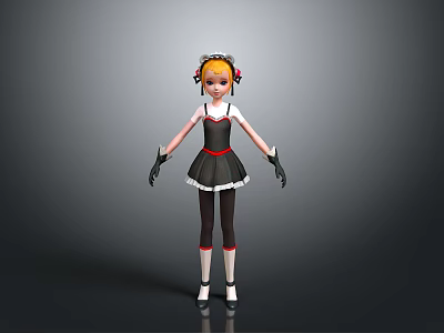 Anime Style Character With Orange Hair Black White Dress Gloves And Hair Accessories 3d model