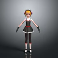 Anime Style Character With Orange Hair Black White Dress Gloves And Hair Accessories