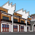 Traditional Chinese Commercial Street With Multi Story Buildings Classic Storefronts And Warm Lighting