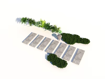 Beautiful Plant Combination With Stone Path Green Bushes And Potted Plant 3d model