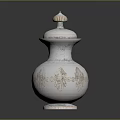 Sculpted Silver Urn With Ornate Lid And Intricate Mountain Wave Carvings