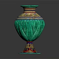 Ornamental Green Vase As Decorative Furniture Piece With Colorful Patterns And Intricate Design