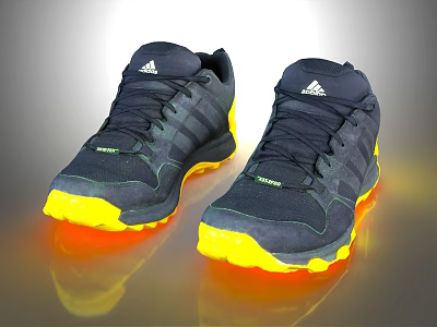 Adidas Dark Running Shoes With Yellow Soles And Three Stripes Design For Outdoor Traction 3d model
