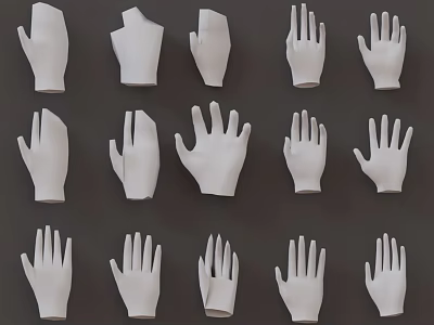 Multiple White Hand Models In Various Poses Arranged On Dark Background 3d model