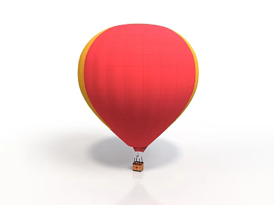 Red Hot Air Balloon With Yellow Trim And Hanging Basket On White Background 3d model