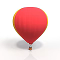 Red Hot Air Balloon With Yellow Trim And Hanging Basket On White Background