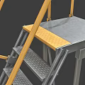 Industrial Metal Staircase With Yellow Handrails And Mobile Wheels Design