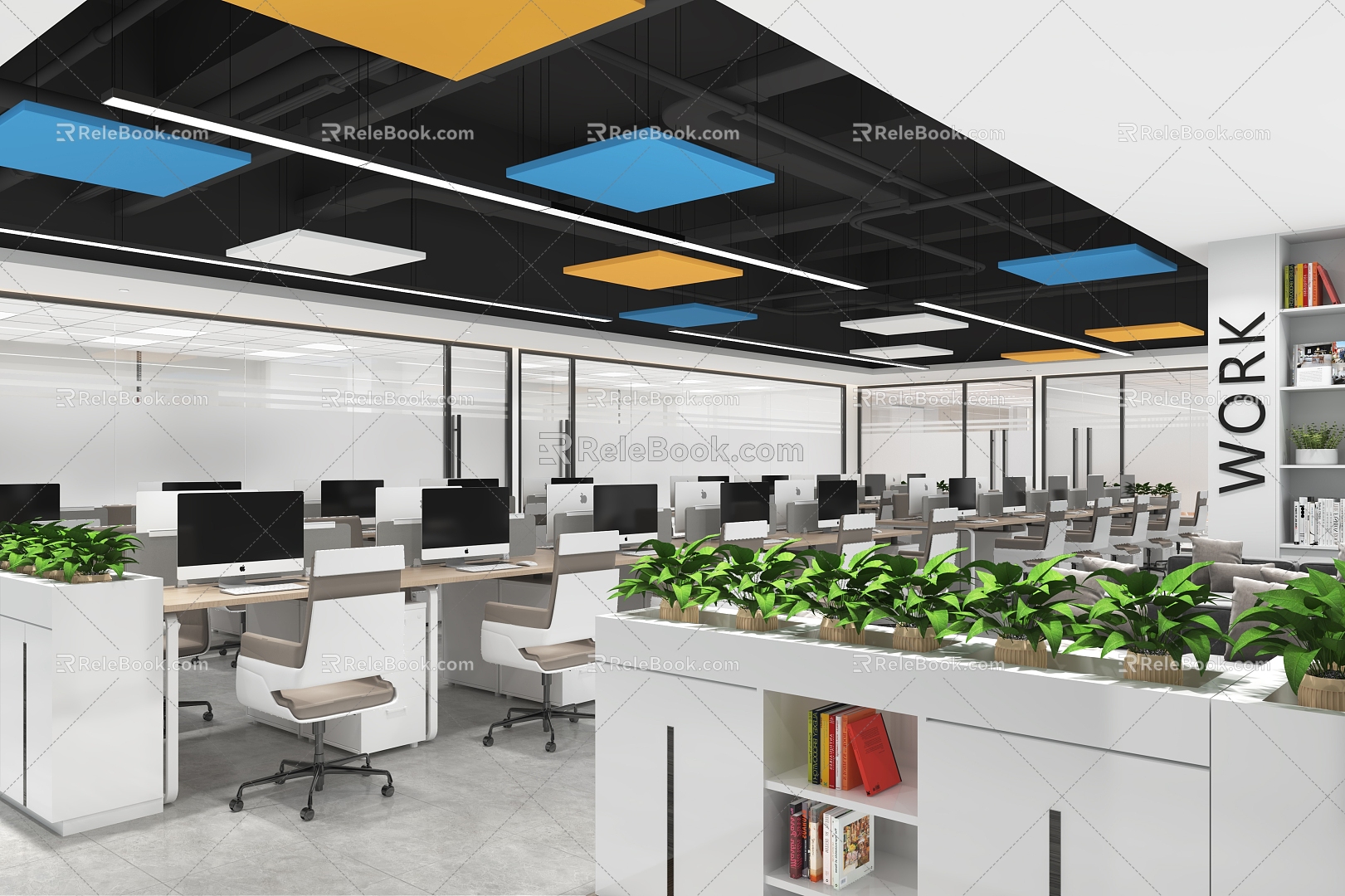 Simple enterprise open office area 3d model