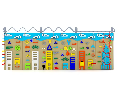 Wall Mounted Playground Equipment with Colorful Shapes Building Icons and Climbing Features 3d model