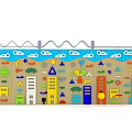 Wall Mounted Playground Equipment with Colorful Shapes Building Icons and Climbing Features