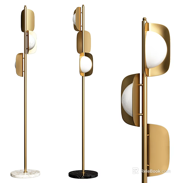 Modern Golden Floor Lamp With Sleek Geometric Design And White Globe Shade 3d model 