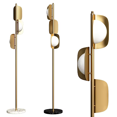 Modern Golden Floor Lamp With Sleek Geometric Design And White Globe Shade 3d model