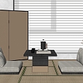 Tatami tea table tea table and chair Tatami tea chair screen 3d model