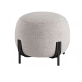 Round Light Gray Textured Fabric Pouf With Black Legs Modern Minimalist Design