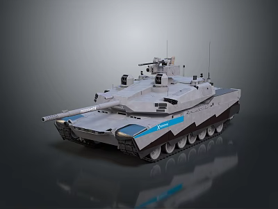 Modern Military Tank Vehicle With Gray Exterior Blue Stripes Turret And Tracks 3d model