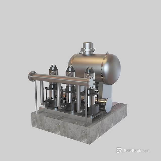 Industrial Equipment With Metal Storage Tank And Multiple Pumps On Concrete Base 3d model 