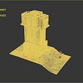 Detailed Old Red Brick Tower Model Featuring Damaged Base And Blue Area
