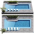 Garden Poolside Features With Blue Water White Lounge Chairs And Green Plants