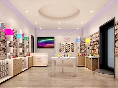 Bright Specialty Store Interior With Shelves Displayed Products And Decorative Lighting 3d model
