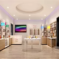 Bright Specialty Store Interior With Shelves Displayed Products And Decorative Lighting