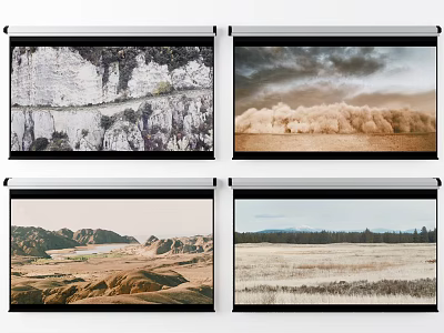 Landscape Paintings Featuring Rocky Cliffs Desert Mountains Lake And Grassland 3d model