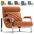 Modern Orange Upholstered Lounge Chair With Striped Cushion And Metal Frame
