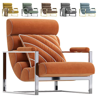 Modern Orange Upholstered Lounge Chair With Striped Cushion And Metal Frame 3d model