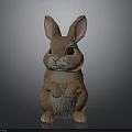Cute Brown Rabbit Standing With Large Ears And Front Paws Together On Gray Background