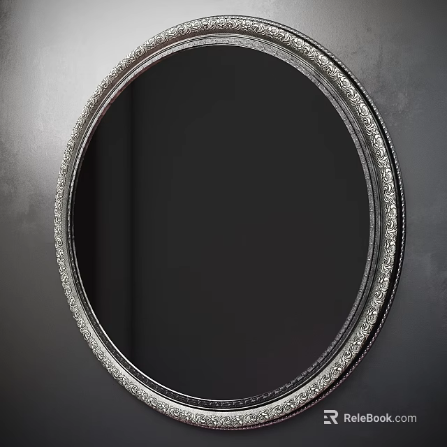 Round Decorative Mirror With Intricate Silver Frame For Home Wall Design 3d model