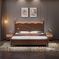 Nordic Bedroom Solid Wood Double Bed 3d model