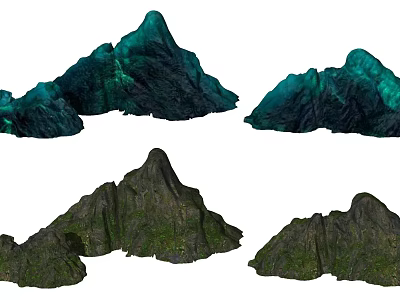 Garden Ornamental Rock Formations with Green and Dark Green Textures and Various Natural Shapes 3d model