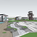 Modern Tourist Center With Scenic Plaza Swimming Pool Landscaped Steps And Green Lawn